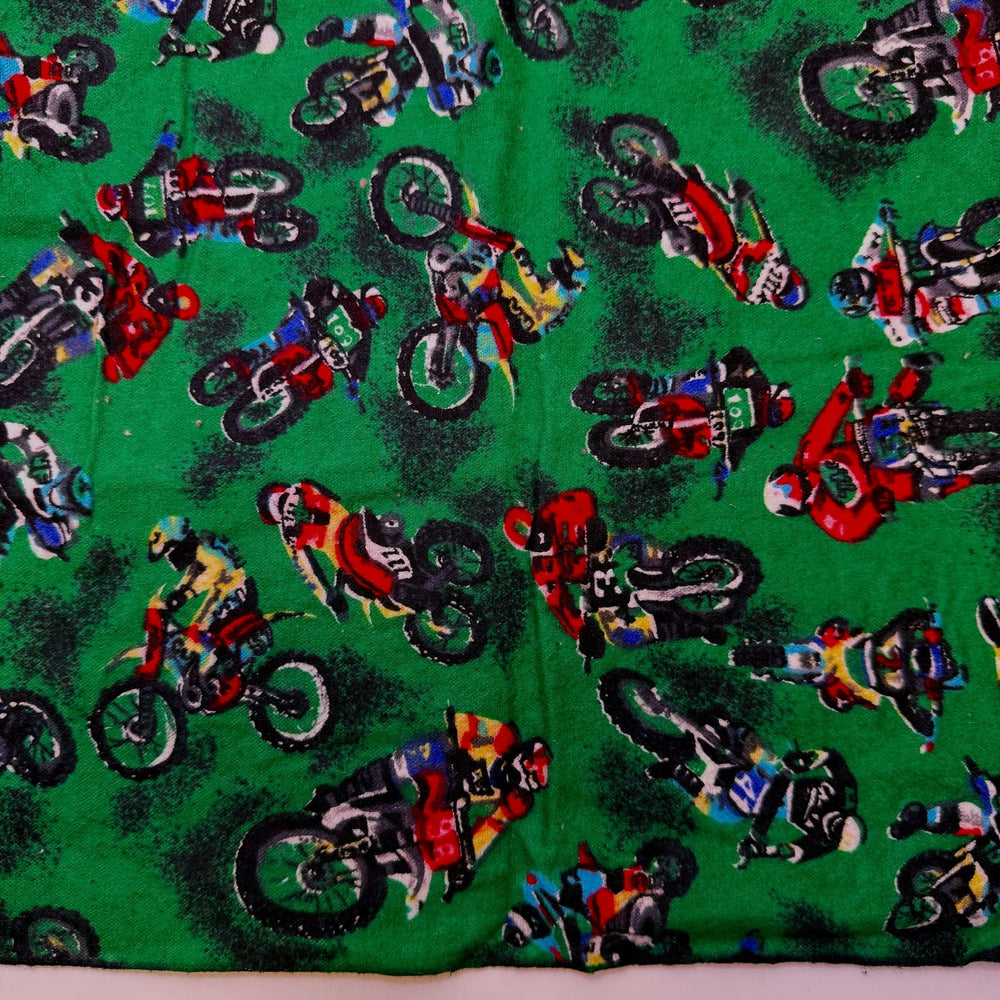 Beef Wellington - Flanelette Cotton Woven - Green Multi Dirtbikes - 2M Bundle - True Deadstock fabric Fabric by private - Sustainable Textile | FABCYCLE