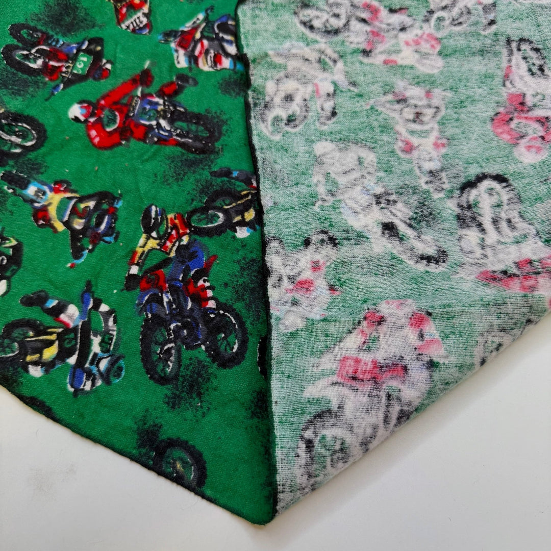 Beef Wellington - Flanelette Cotton Woven - Green Multi Dirtbikes - 2M Bundle - True Deadstock fabric Fabric by private - Sustainable Textile | FABCYCLE