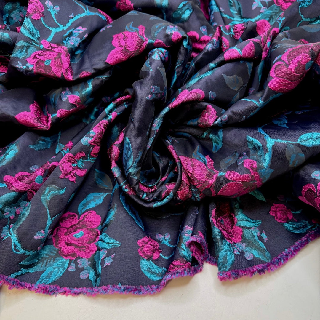 Belle Of The Ball - Jacquard Polyester Blend Woven - Dark Black/Pink Floral - 1.5M Bundle - True Deadstock fabric Fabric by private - Sustainable Textile | FABCYCLE