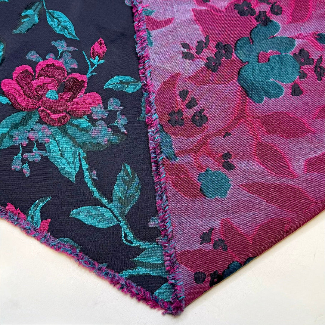 Belle Of The Ball - Jacquard Polyester Blend Woven - Dark Black/Pink Floral - 1.5M Bundle - True Deadstock fabric Fabric by private - Sustainable Textile | FABCYCLE