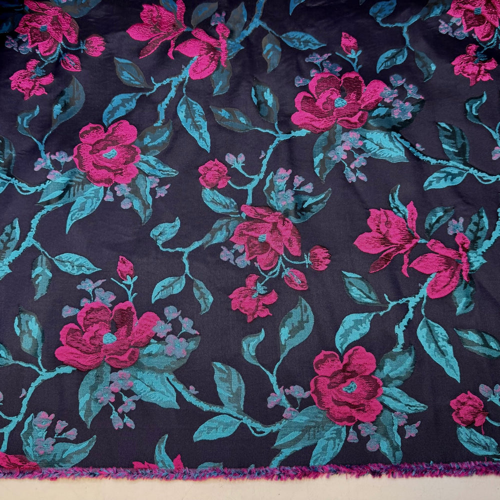 Belle Of The Ball - Jacquard Polyester Blend Woven - Dark Black/Pink Floral - 1.5M Bundle - True Deadstock fabric Fabric by private - Sustainable Textile | FABCYCLE
