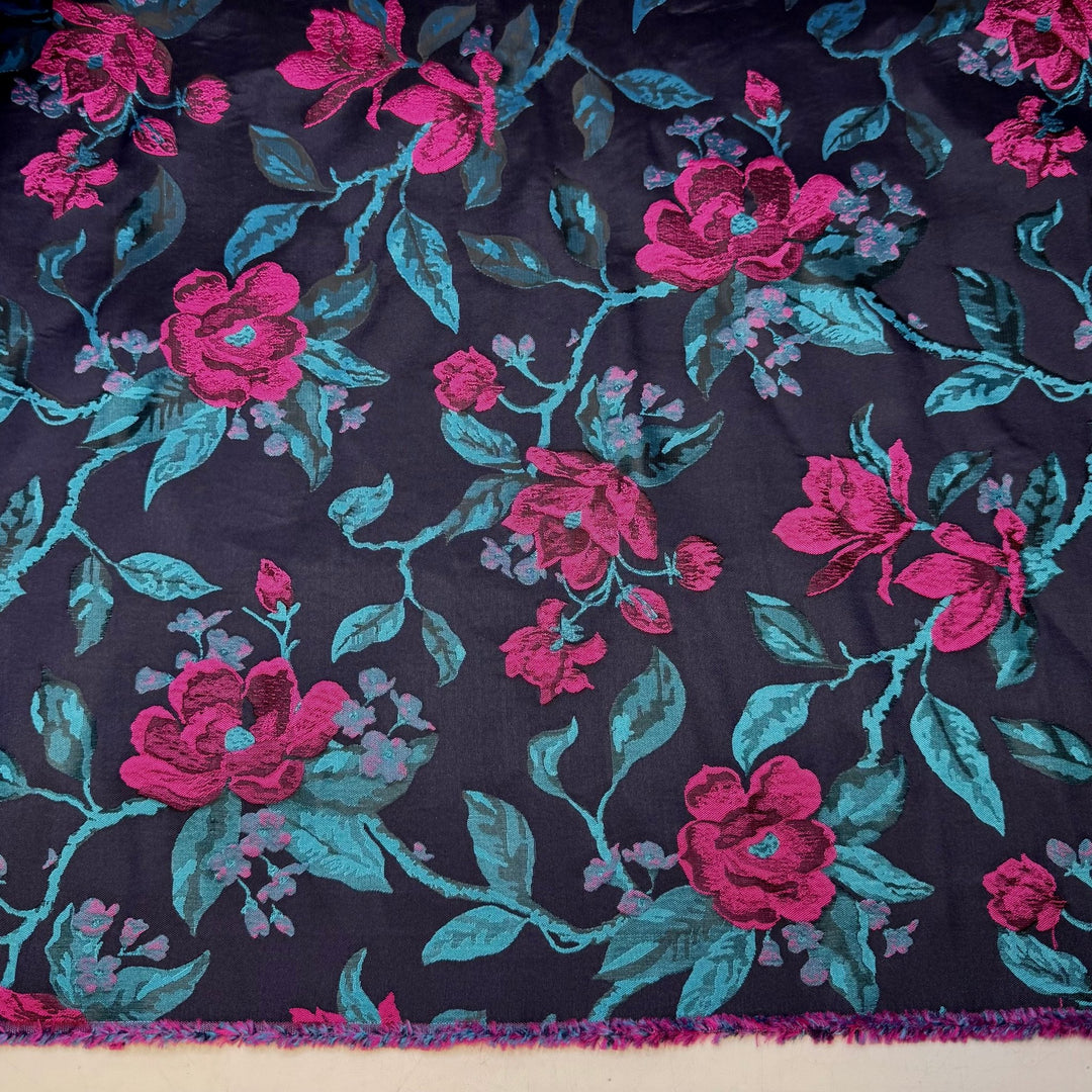 Belle Of The Ball - Jacquard Polyester Blend Woven - Dark Black/Pink Floral - 1.5M Bundle - True Deadstock fabric Fabric by private - Sustainable Textile | FABCYCLE