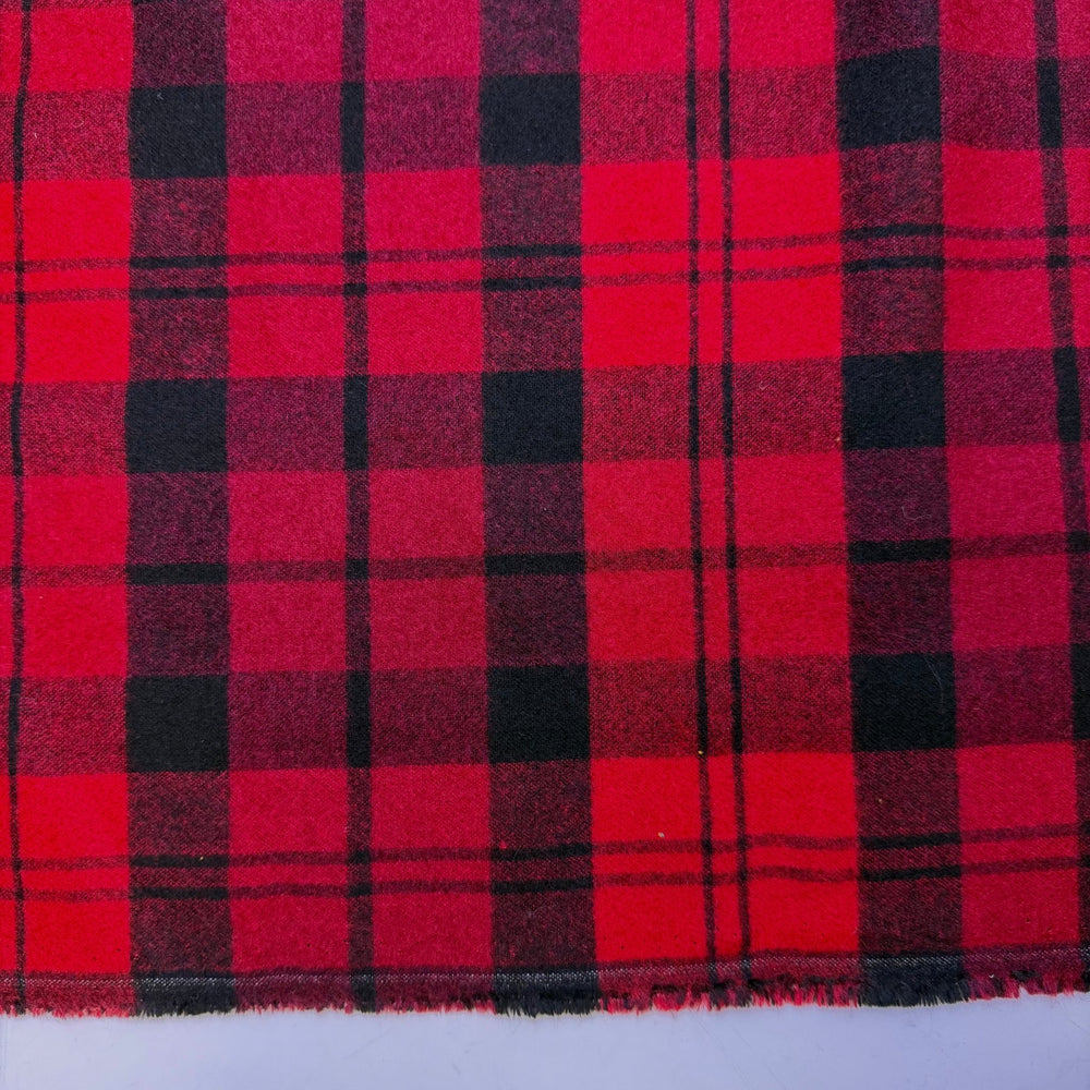 Big Warm Fire - Brushed Felt Acrylic/Viscose Woven - Black/Red Plaid - Bundles - True Deadstock fabric Fabric by private - Sustainable Textile | FABCYCLE