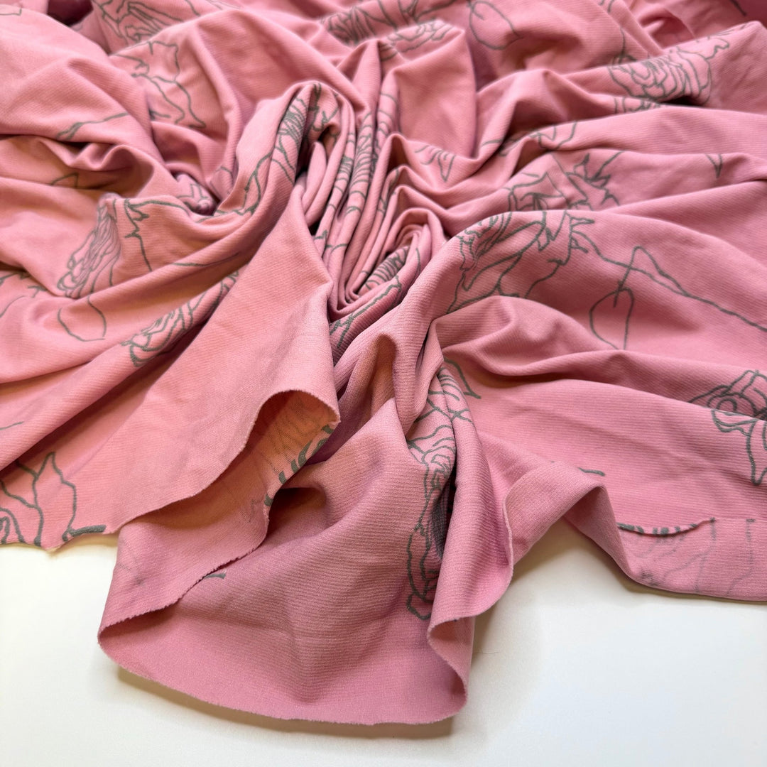 Bison Return To Yellowstone - Polyester Blend Knit - Pink/Grey Floral - 1M Bundle - True Deadstock fabric Fabric by private - Sustainable Textile | FABCYCLE