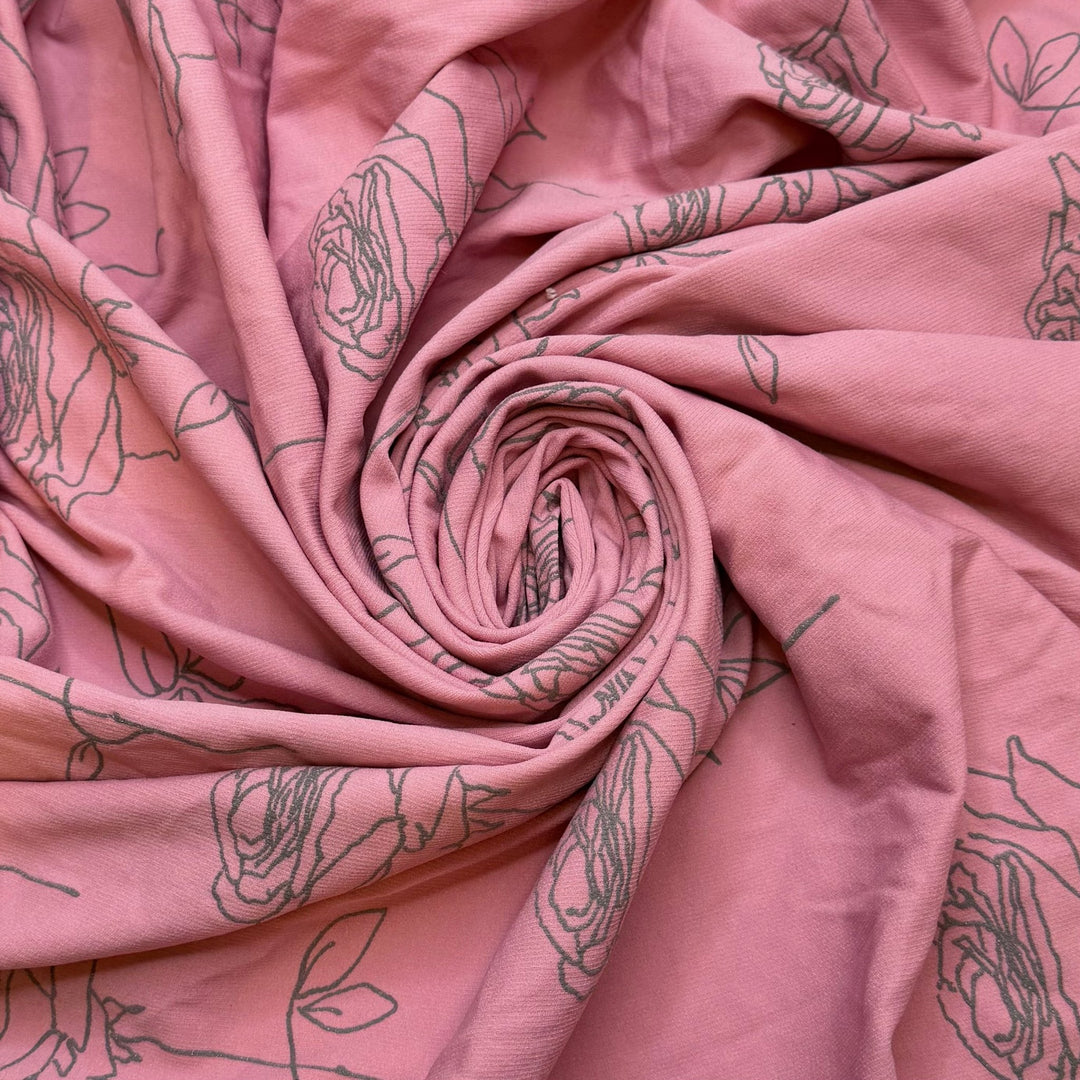 Bison Return To Yellowstone - Polyester Blend Knit - Pink/Grey Floral - 1M Bundle - True Deadstock fabric Fabric by private - Sustainable Textile | FABCYCLE