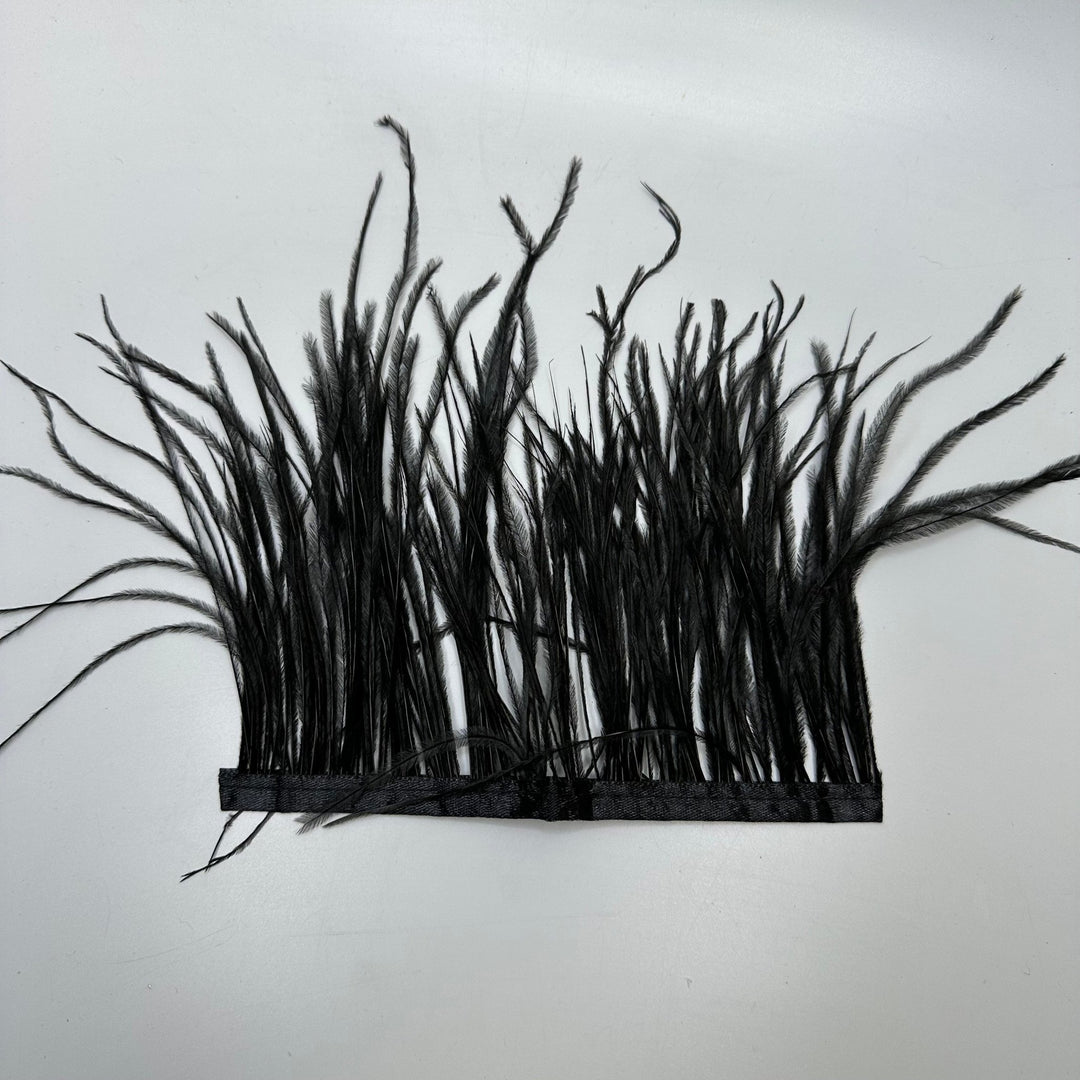 Black Ostrich Feather Fringe Strip Feathers - Black - Individual - True Deadstock supplies Fabric by private - Sustainable Textile | FABCYCLE