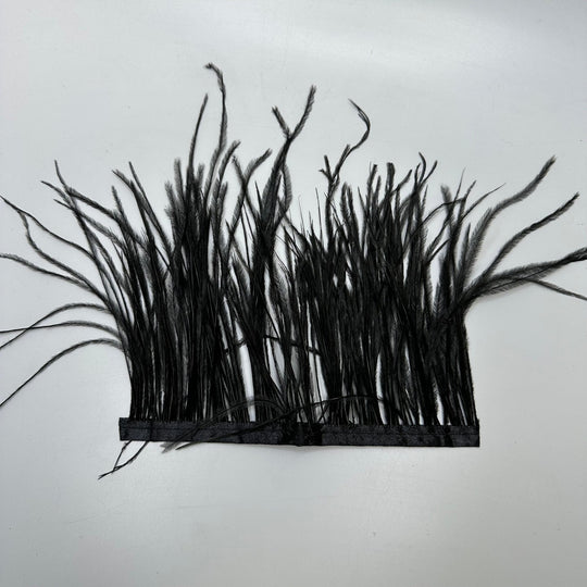 Black Ostrich Feather Fringe Strip Feathers - Black - Individual - True Deadstock supplies Fabric by private - Sustainable Textile | FABCYCLE