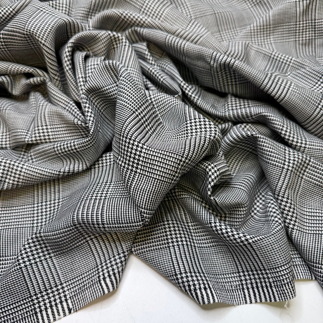 Blessings To The King - Houndstooth Wool Blend Woven - White/Black Houndstooth Plaid - 1.1M Bundle - True Deadstock fabric Fabric by private - Sustainable Textile | FABCYCLE