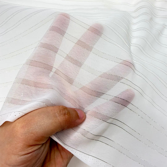 Blissful Warm Breeze - Metallic Chiffon Poly Woven - Gold/White Pinstripe - 3.4M Bundle - True Deadstock fabric Fabric by private - Sustainable Textile | FABCYCLE