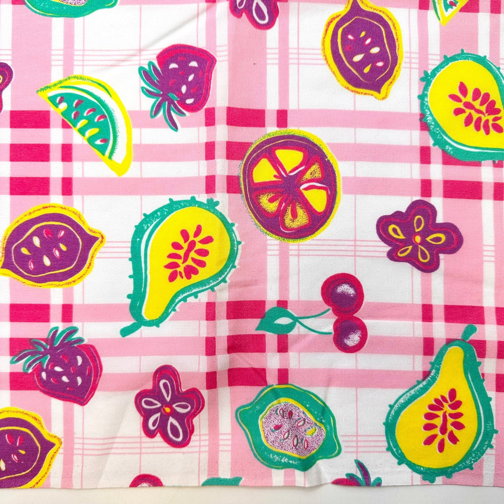 Blossom - Vintage Cotton/Poly Woven - Light Pink Multi Plaid Fruit - 4.9M Bundle - True Deadstock fabric Fabric by private - Sustainable Textile | FABCYCLE