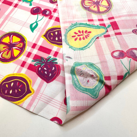 Blossom - Vintage Cotton/Poly Woven - Light Pink Multi Plaid Fruit - 4.9M Bundle - True Deadstock fabric Fabric by private - Sustainable Textile | FABCYCLE