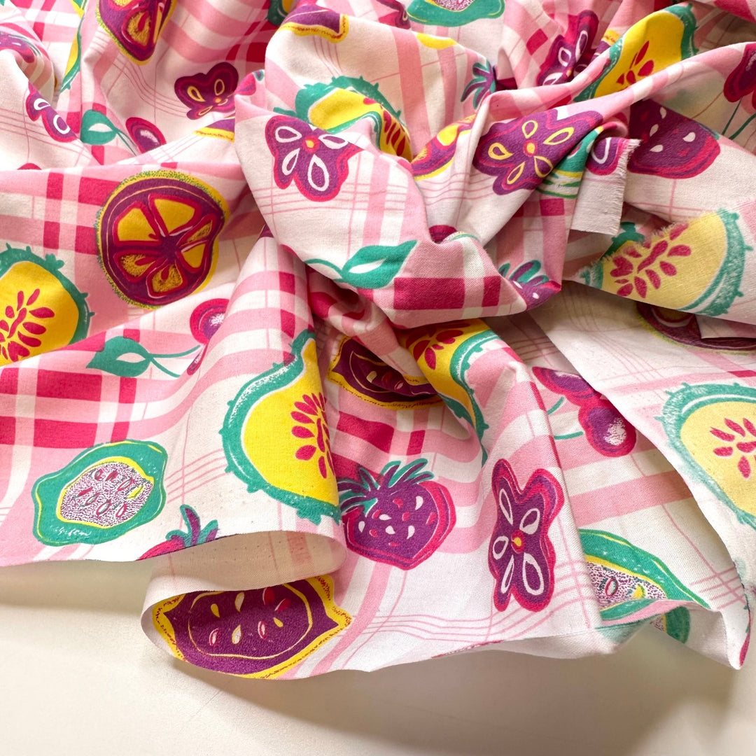 Blossom - Vintage Cotton/Poly Woven - Light Pink Multi Plaid Fruit - 4.9M Bundle - True Deadstock fabric Fabric by private - Sustainable Textile | FABCYCLE