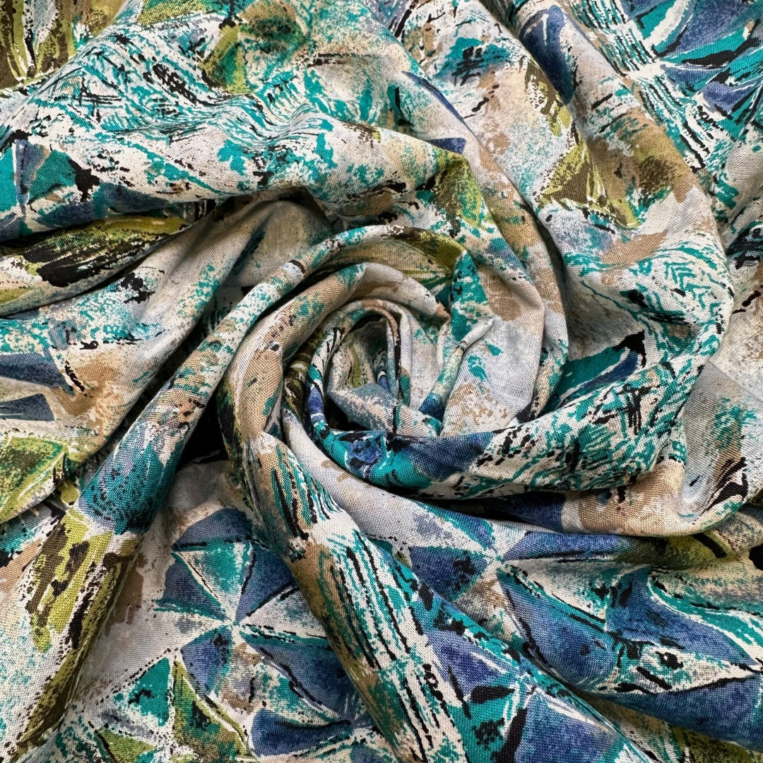 Blue Dreams - Cotton Woven - Blue Multi Abstract - 2M Bundle - True Deadstock fabric Fabric by private - Sustainable Textile | FABCYCLE