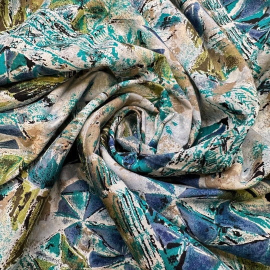 Blue Dreams - Cotton Woven - Blue Multi Abstract - 2M Bundle - True Deadstock fabric Fabric by private - Sustainable Textile | FABCYCLE