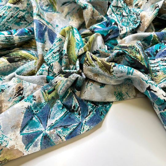 Blue Dreams - Cotton Woven - Blue Multi Abstract - 2M Bundle - True Deadstock fabric Fabric by private - Sustainable Textile | FABCYCLE