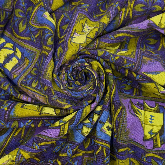 Booking A Cruise - Canvas Cotton Woven - Dark Blue/Green Sailboat Art - 1.25M Bundle - True Deadstock fabric Fabric by private - Sustainable Textile | FABCYCLE