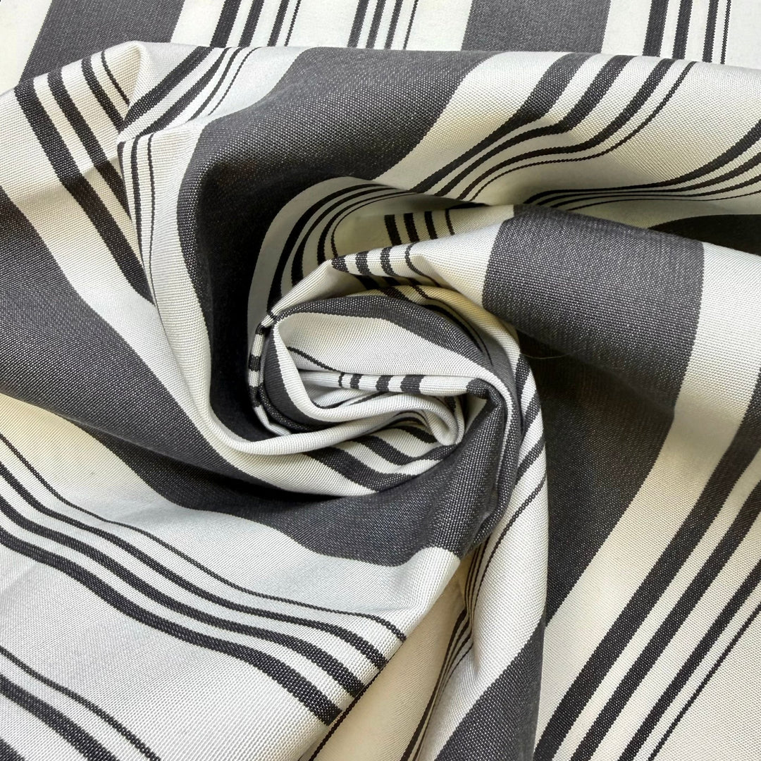 Booking The Venue - Polyester Blend Woven - Dark Grey/White Stripes - 1.35M Bundle - True Deadstock fabric Fabric by private - Sustainable Textile | FABCYCLE