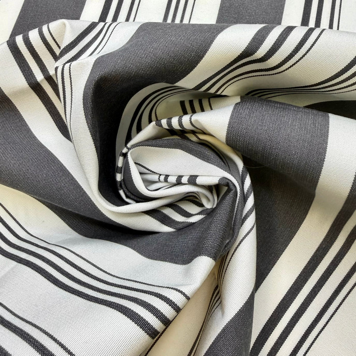 Booking The Venue - Polyester Blend Woven - Dark Grey/White Stripes - 1.35M Bundle - True Deadstock fabric Fabric by private - Sustainable Textile | FABCYCLE