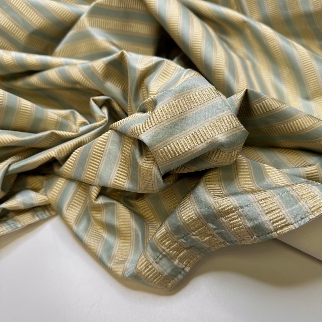 Bougie Curtains - Black Out Curtain Backing Taffeta Polyester Blend Woven - Light Blue/Gold Stripes - 2.9M Bundle - True Deadstock fabric Fabric by private - Sustainable Textile | FABCYCLE