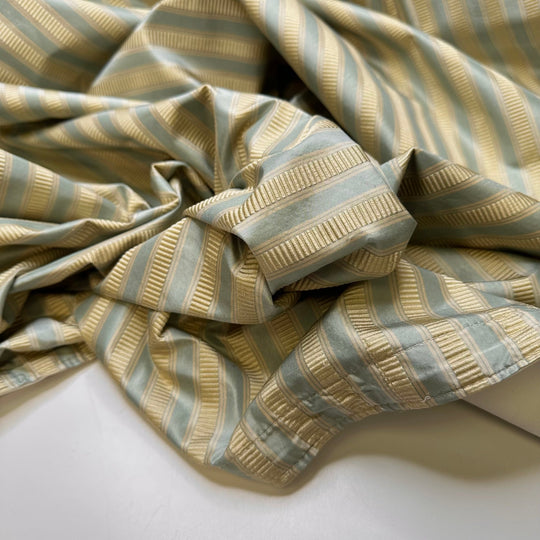 Bougie Curtains - Black Out Curtain Backing Taffeta Polyester Blend Woven - Light Blue/Gold Stripes - 2.9M Bundle - True Deadstock fabric Fabric by private - Sustainable Textile | FABCYCLE