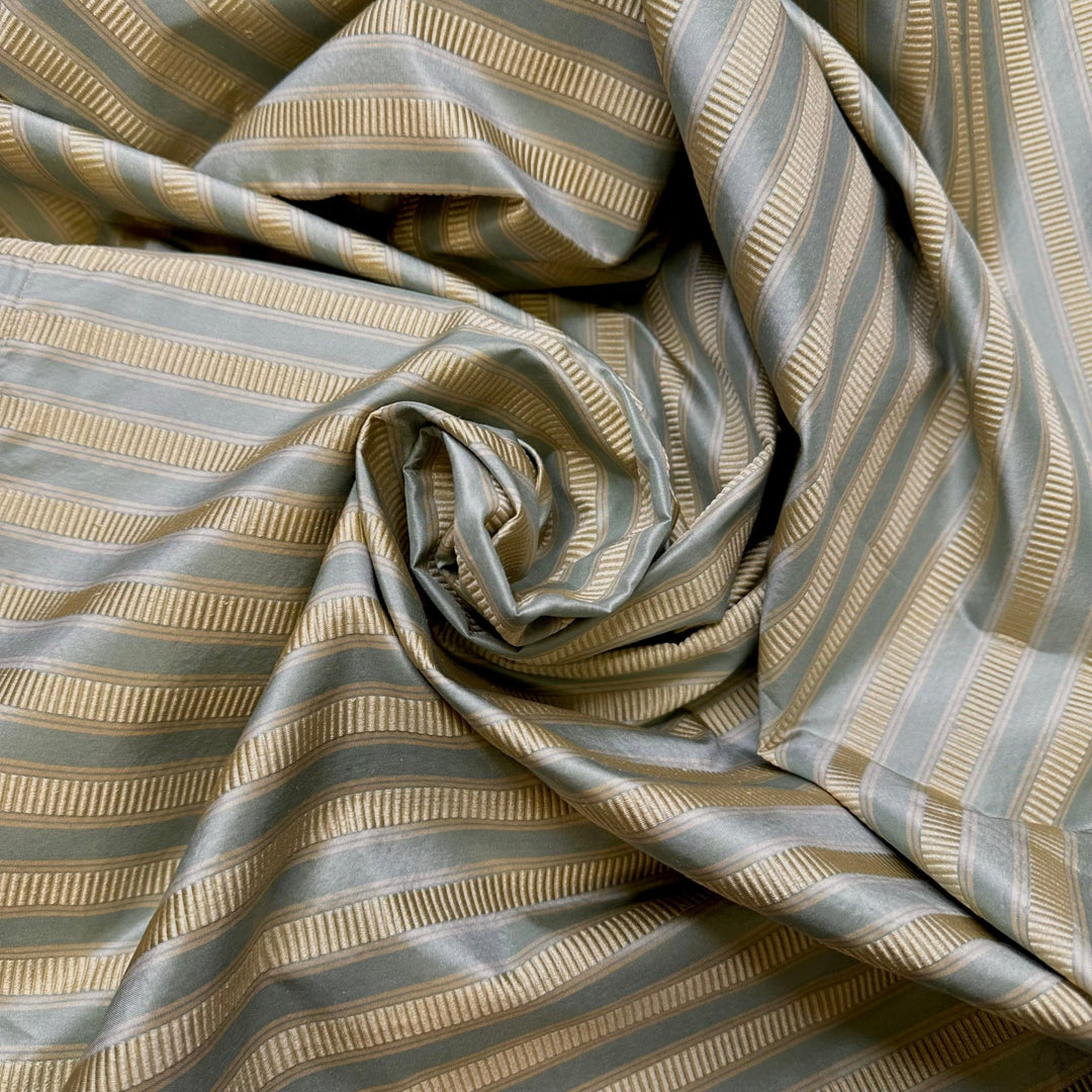 Bougie Curtains - Black Out Curtain Backing Taffeta Polyester Blend Woven - Light Blue/Gold Stripes - 2.9M Bundle - True Deadstock fabric Fabric by private - Sustainable Textile | FABCYCLE