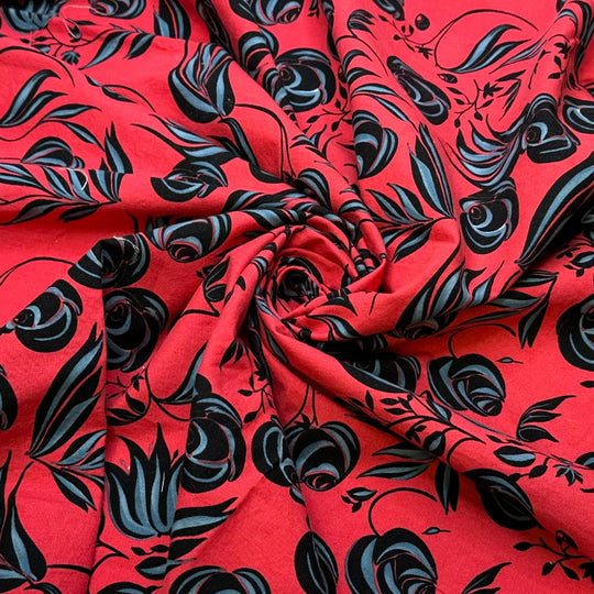 Bouquet Toss - Cotton Woven - Red Multi Floral - 0.9M Bundle - True Deadstock fabric Fabric by private - Sustainable Textile | FABCYCLE