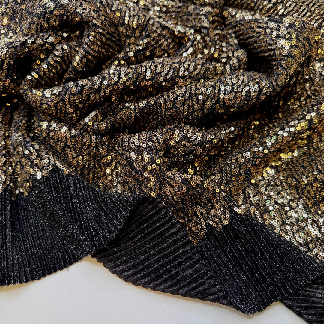 Brass Setting - Metallic Sequins Poly/Metallic Knit - Gold/Black - 0.9M Bundle - True Deadstock fabric Fabric by private - Sustainable Textile | FABCYCLE