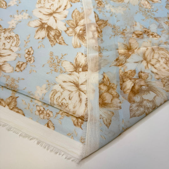 Break In The Clouds - Chiffon Poly Woven - Light Blue/Beige Floral - Bundles - True Deadstock fabric Fabric by private - Sustainable Textile | FABCYCLE