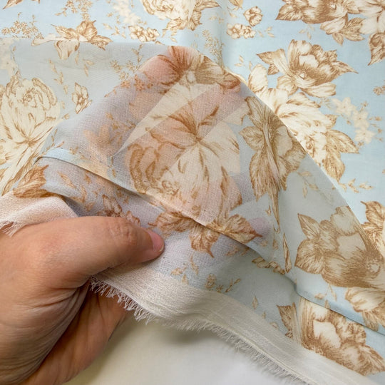 Break In The Clouds - Chiffon Poly Woven - Light Blue/Beige Floral - Bundles - True Deadstock fabric Fabric by private - Sustainable Textile | FABCYCLE