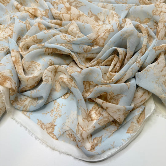 Break In The Clouds - Chiffon Poly Woven - Light Blue/Beige Floral - Bundles - True Deadstock fabric Fabric by private - Sustainable Textile | FABCYCLE