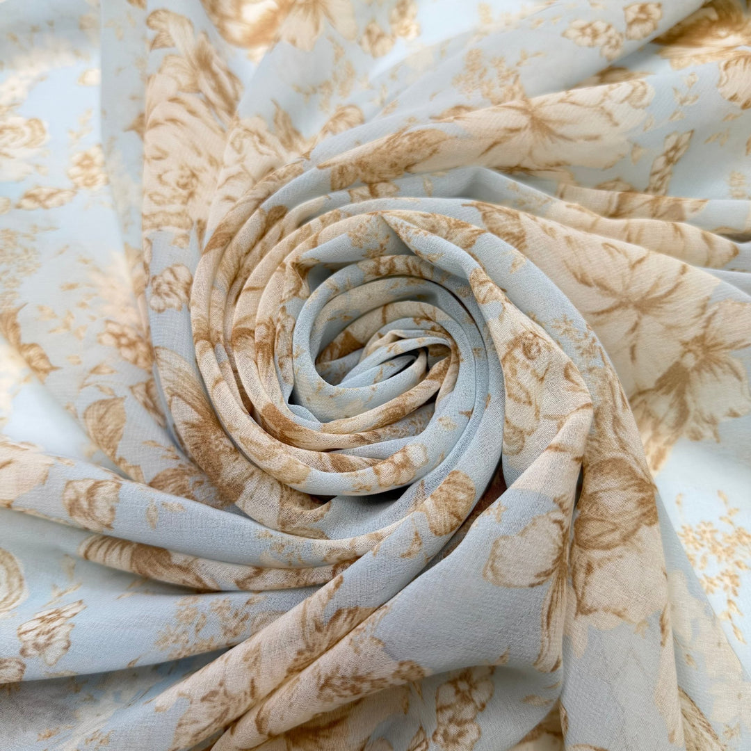 Break In The Clouds - Chiffon Poly Woven - Light Blue/Beige Floral - Bundles - True Deadstock fabric Fabric by private - Sustainable Textile | FABCYCLE