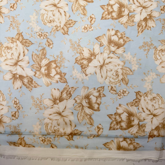 Break In The Clouds - Chiffon Poly Woven - Light Blue/Beige Floral - Bundles - True Deadstock fabric Fabric by private - Sustainable Textile | FABCYCLE