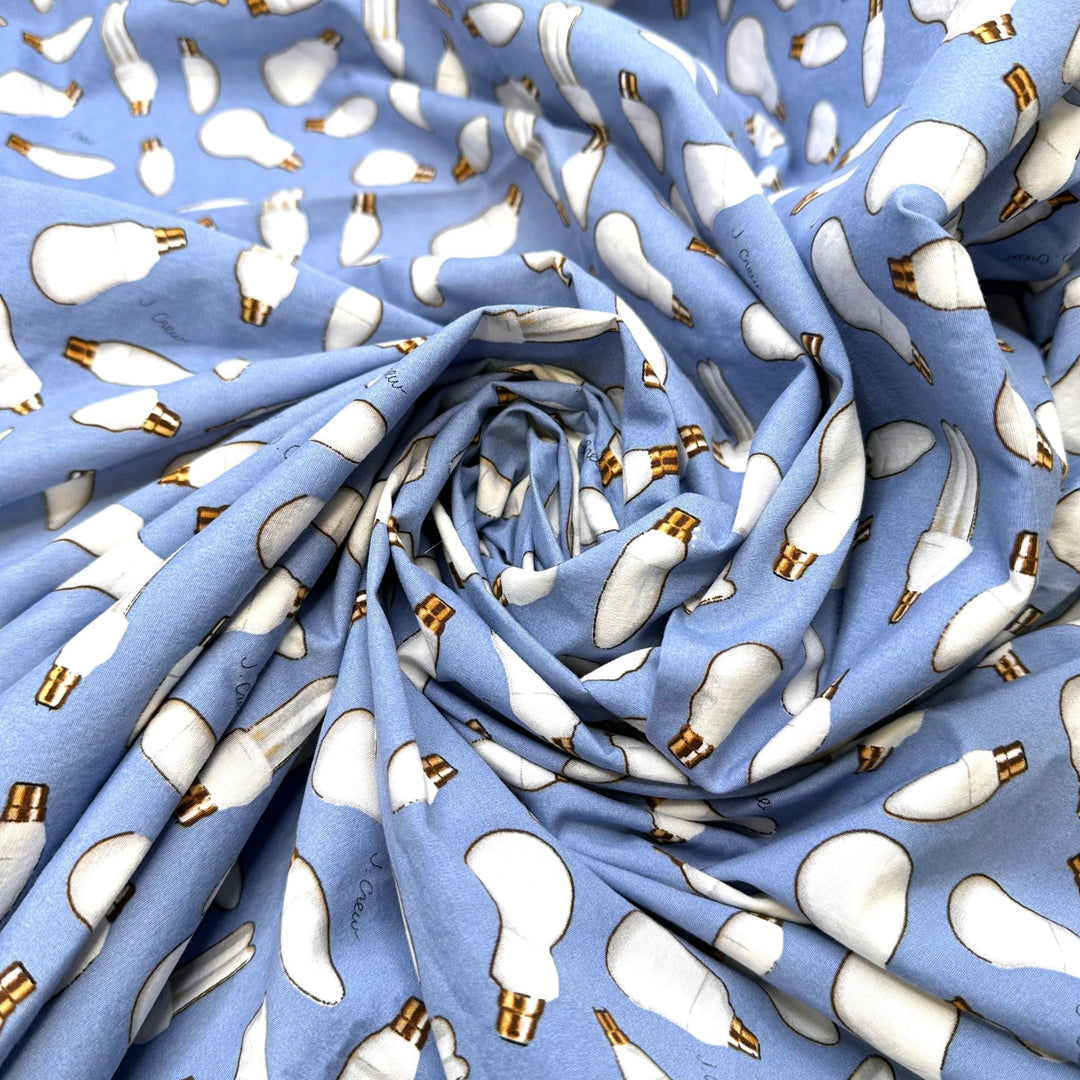 Bright Ideas - Cotton Woven - Light Blue Multi Lightbulbs - 2.1M Bundle - True Deadstock fabric Fabric by private - Sustainable Textile | FABCYCLE