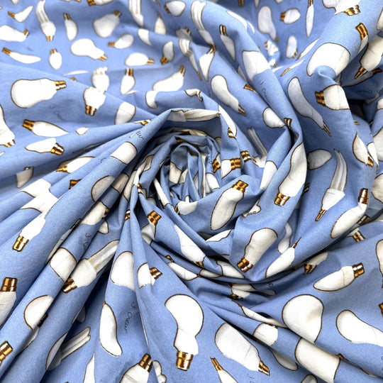 Bright Ideas - Cotton Woven - Light Blue Multi Lightbulbs - 2.1M Bundle - True Deadstock fabric Fabric by private - Sustainable Textile | FABCYCLE