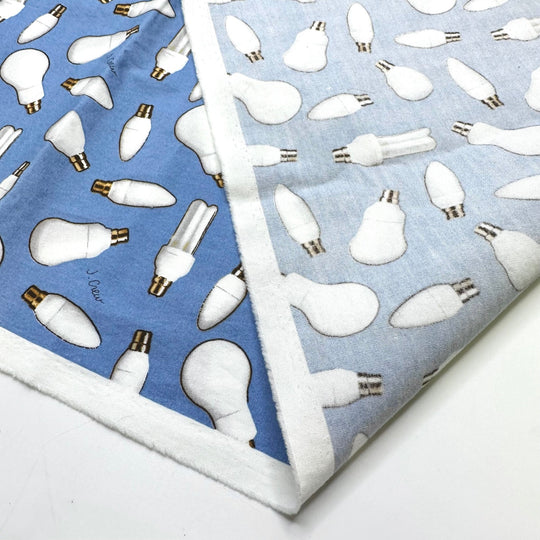 Bright Ideas - Cotton Woven - Light Blue Multi Lightbulbs - 2.1M Bundle - True Deadstock fabric Fabric by private - Sustainable Textile | FABCYCLE