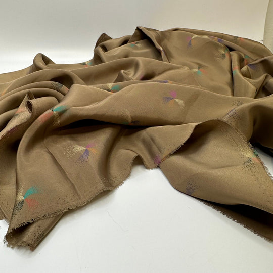 Bring Out The Sparklers - Vintage Satin Poly Woven - Beige Multi Geometric - 0.95M Bundle - True Deadstock fabric Fabric by private - Sustainable Textile | FABCYCLE