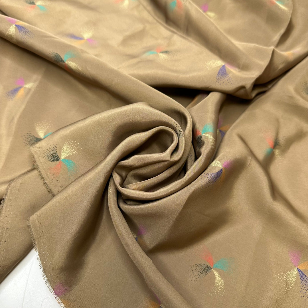 Bring Out The Sparklers - Vintage Satin Poly Woven - Beige Multi Geometric - 0.95M Bundle - True Deadstock fabric Fabric by private - Sustainable Textile | FABCYCLE