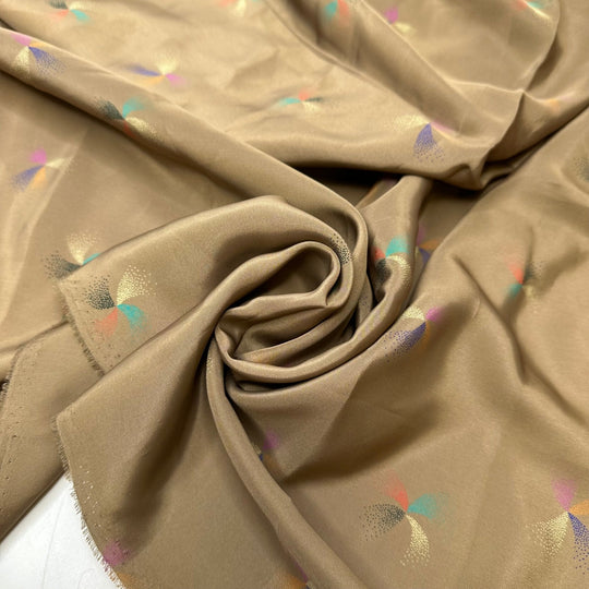 Bring Out The Sparklers - Vintage Satin Poly Woven - Beige Multi Geometric - 0.95M Bundle - True Deadstock fabric Fabric by private - Sustainable Textile | FABCYCLE