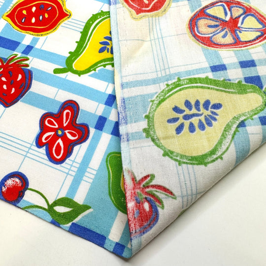 Bubbles - Vintage Cotton/Poly Woven - Light Blue Multi Plaid Fruit - 4.9M Bundle - True Deadstock fabric Fabric by private - Sustainable Textile | FABCYCLE