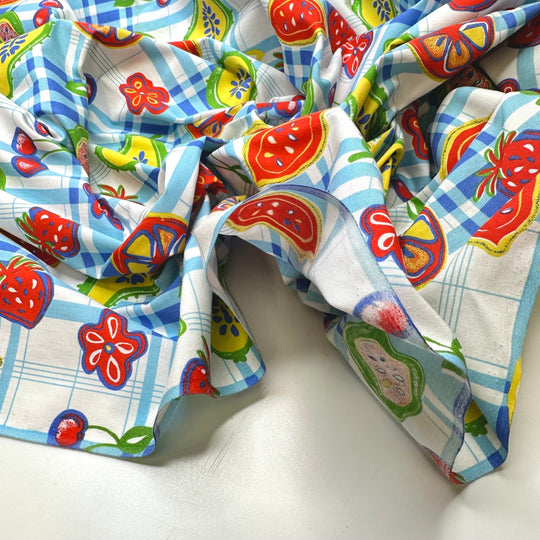 Bubbles - Vintage Cotton/Poly Woven - Light Blue Multi Plaid Fruit - 4.9M Bundle - True Deadstock fabric Fabric by private - Sustainable Textile | FABCYCLE