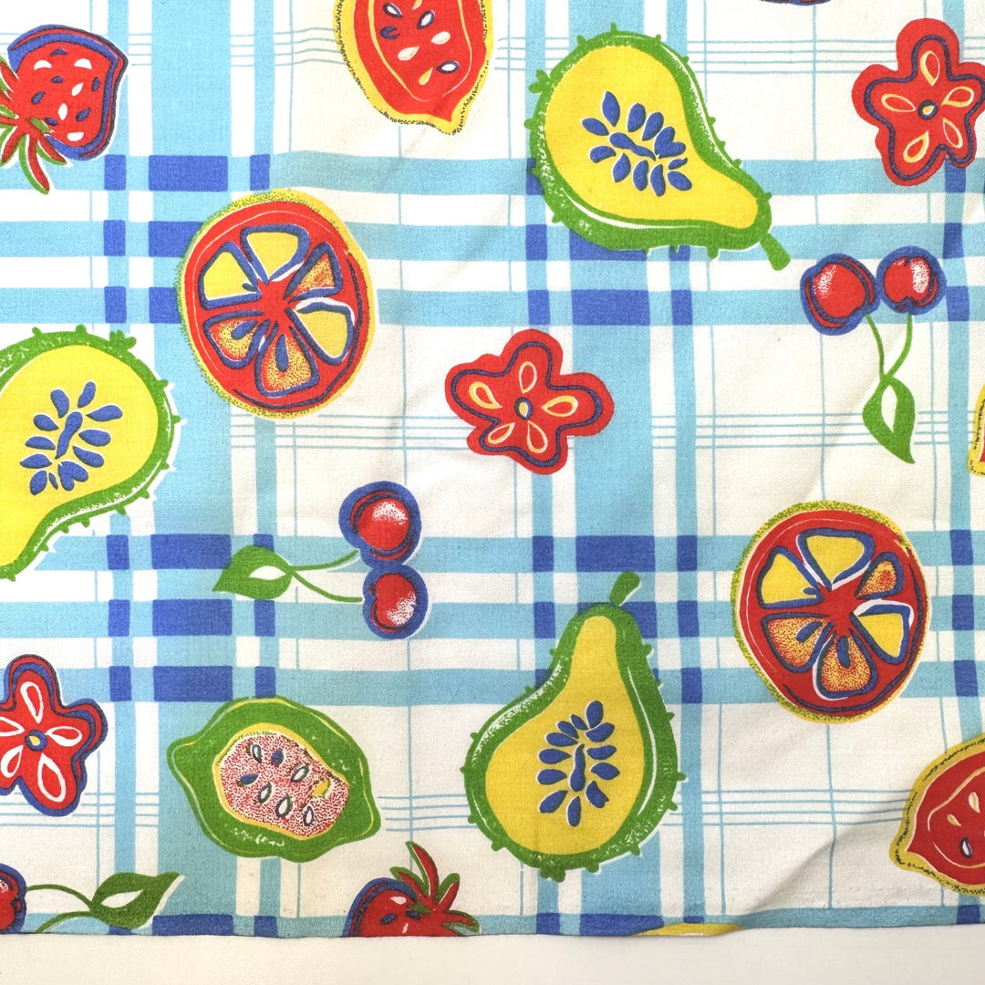 Bubbles - Vintage Cotton/Poly Woven - Light Blue Multi Plaid Fruit - 4.9M Bundle - True Deadstock fabric Fabric by private - Sustainable Textile | FABCYCLE