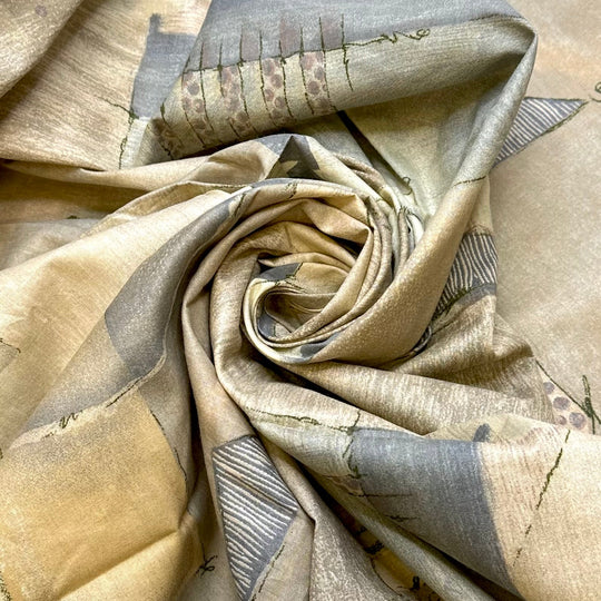 Building My Dream Home - Vintage Cotton Woven - Beige/Grey Abstract - 3M Bundle - True Deadstock fabric Fabric by private - Sustainable Textile | FABCYCLE
