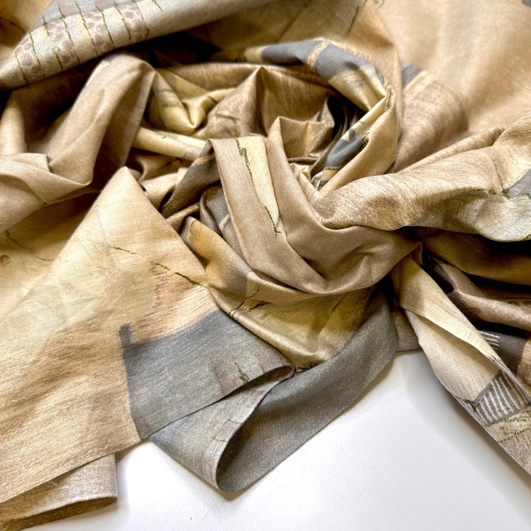 Building My Dream Home - Vintage Cotton Woven - Beige/Grey Abstract - 3M Bundle - True Deadstock fabric Fabric by private - Sustainable Textile | FABCYCLE