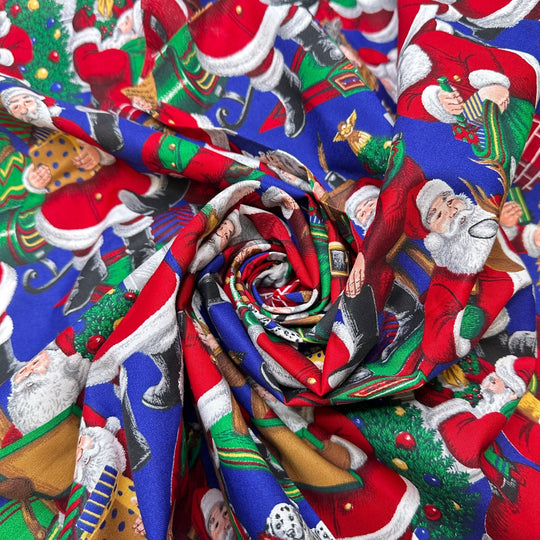 Bust Bee Santa - Cotton Woven - Blue/Red Santa - 0.6M Bundle - True Deadstock fabric Fabric by private - Sustainable Textile | FABCYCLE