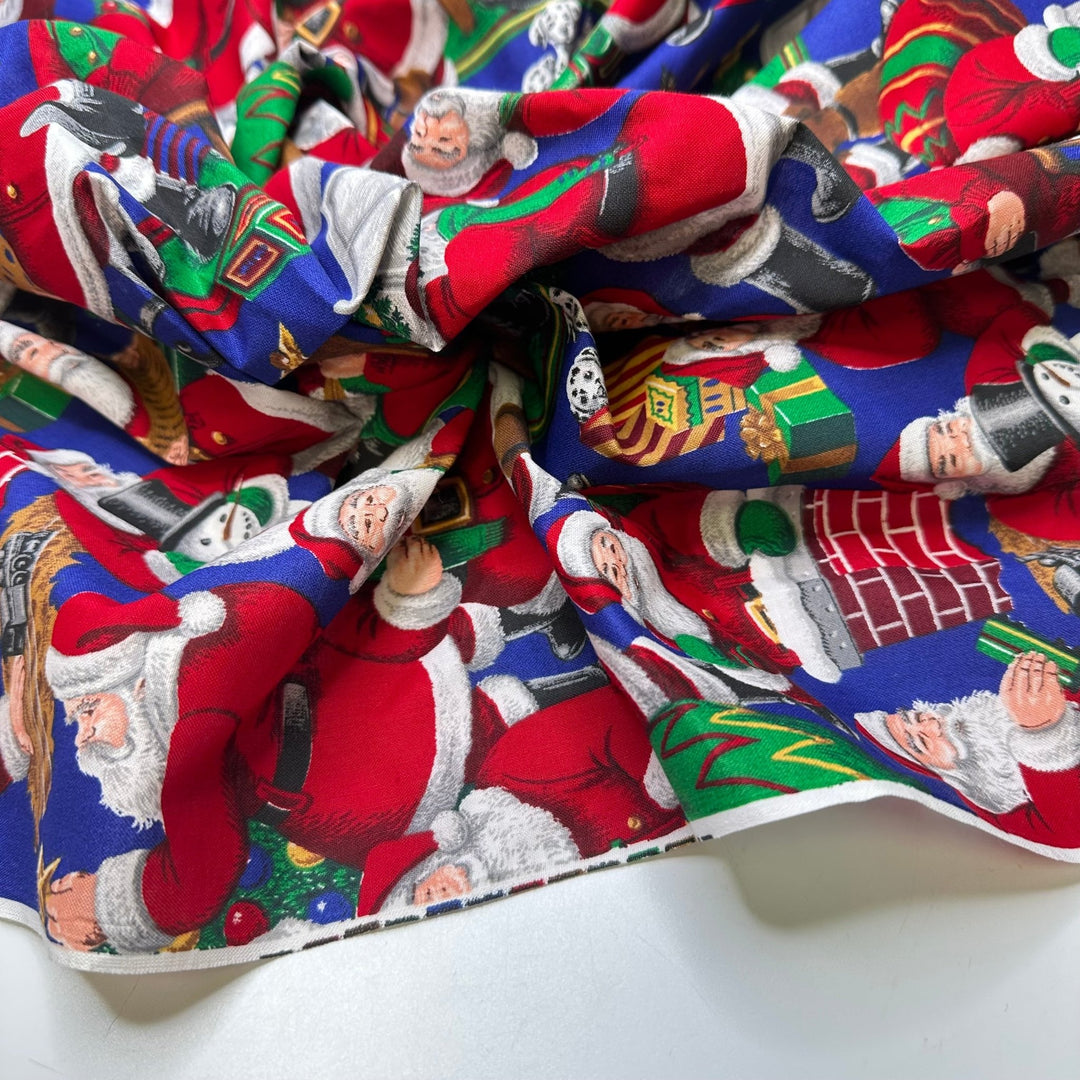 Bust Bee Santa - Cotton Woven - Blue/Red Santa - 0.6M Bundle - True Deadstock fabric Fabric by private - Sustainable Textile | FABCYCLE