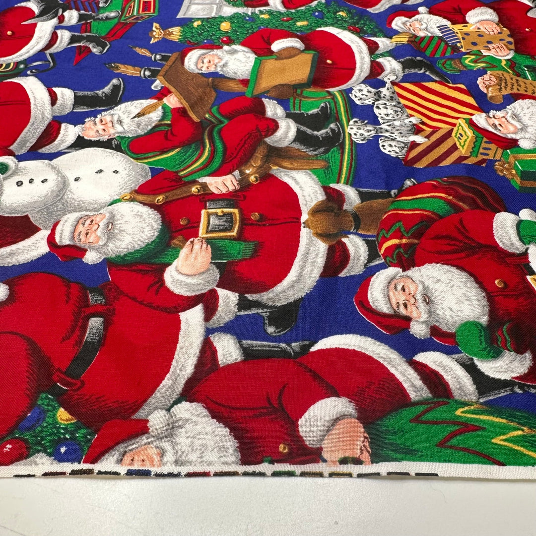 Bust Bee Santa - Cotton Woven - Blue/Red Santa - 0.6M Bundle - True Deadstock fabric Fabric by private - Sustainable Textile | FABCYCLE