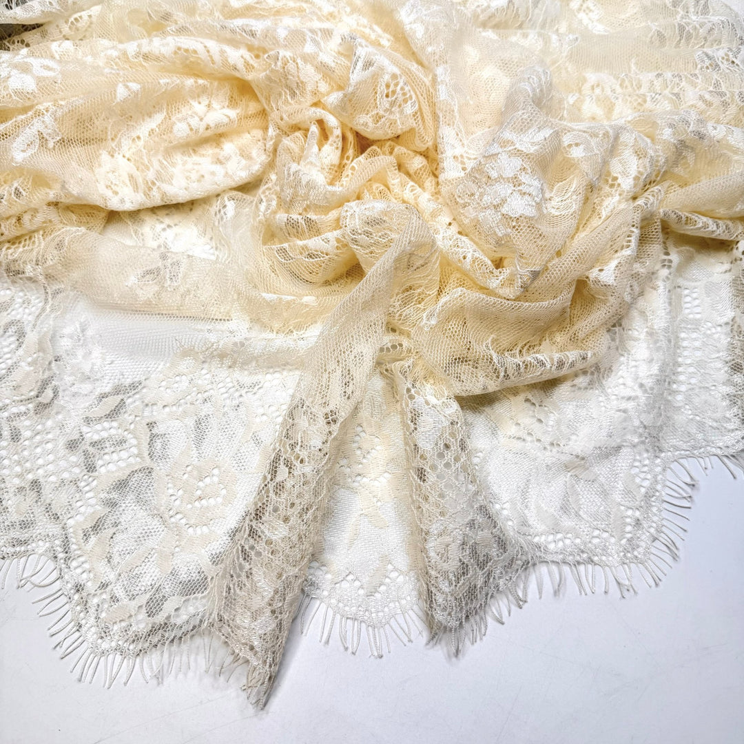 Buttercream Cake - Lace Polyester Blend Knit - Cream Floral - 2M Bundle - True Deadstock fabric Fabric by private - Sustainable Textile | FABCYCLE