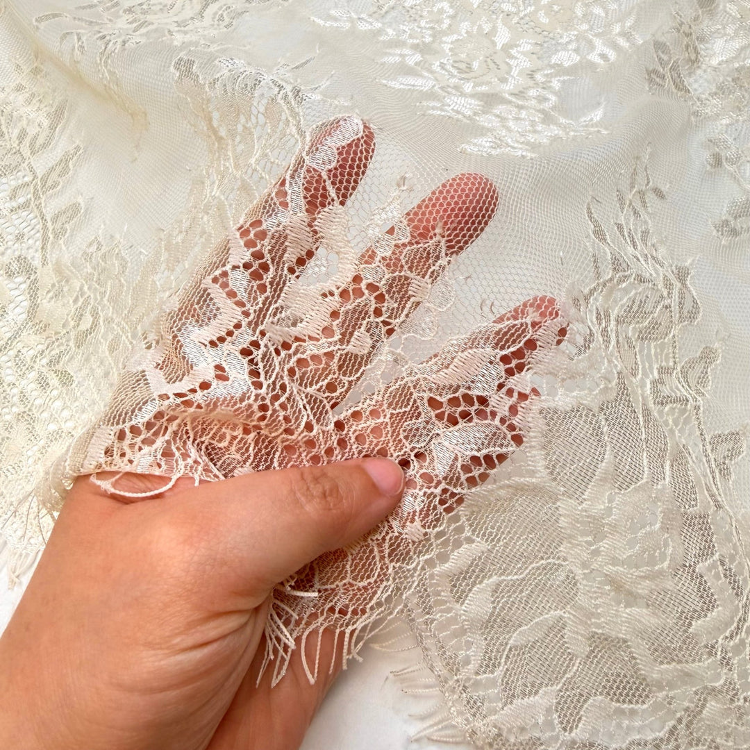 Buttercream Cake - Lace Polyester Blend Knit - Cream Floral - 2M Bundle - True Deadstock fabric Fabric by private - Sustainable Textile | FABCYCLE