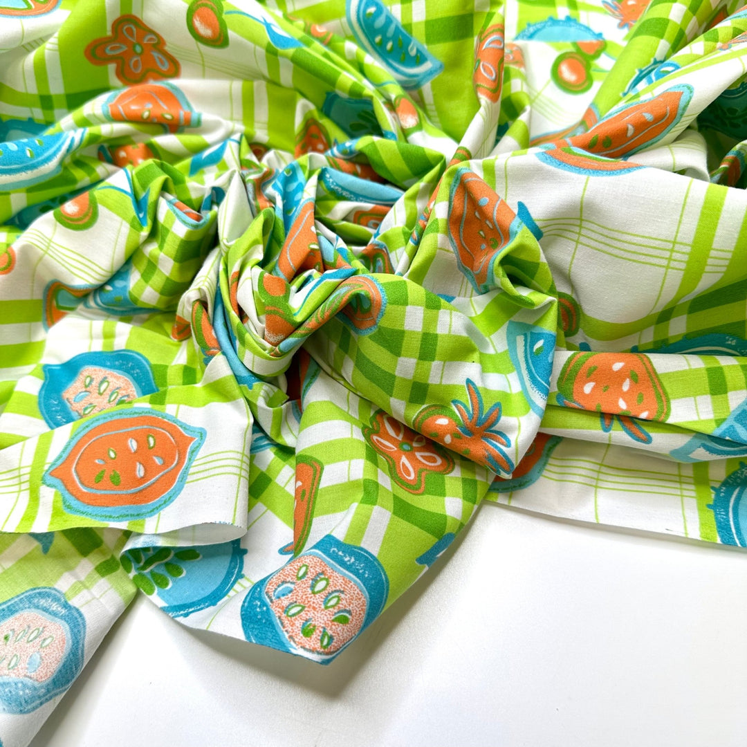 Buttercup - Vintage Cotton/Poly Woven - Light Green Multi Plaid Fruit - 4.9M Bundle - True Deadstock fabric Fabric by private - Sustainable Textile | FABCYCLE