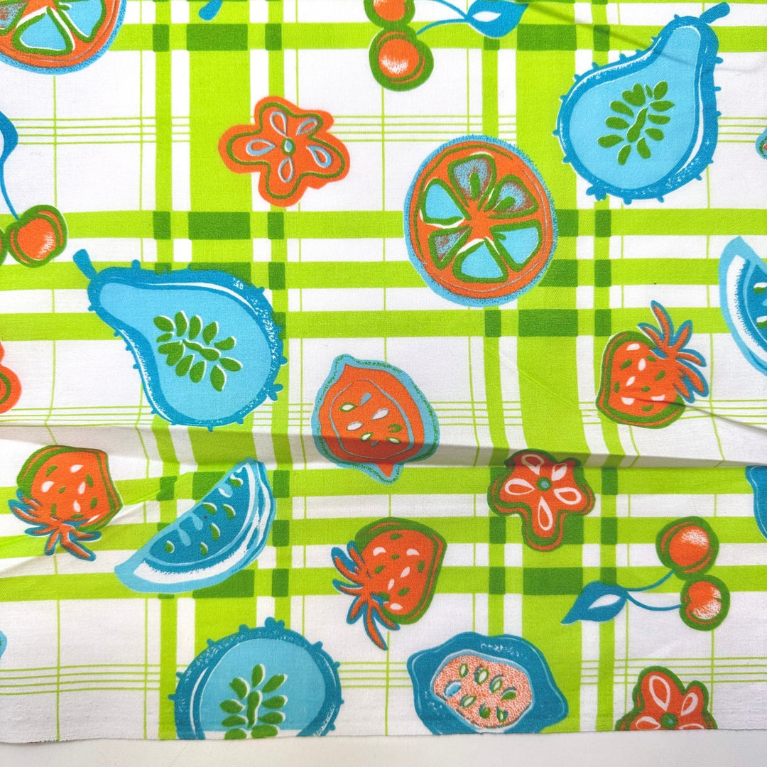 Buttercup - Vintage Cotton/Poly Woven - Light Green Multi Plaid Fruit - 4.9M Bundle - True Deadstock fabric Fabric by private - Sustainable Textile | FABCYCLE